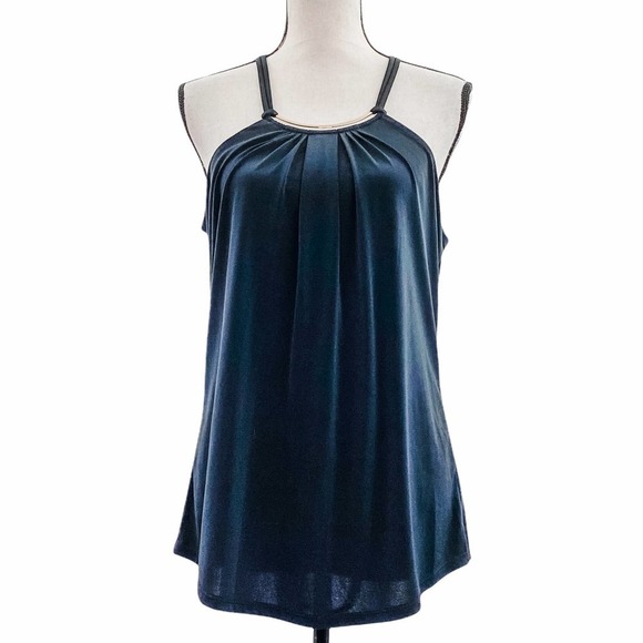 WORTHINGTON Petites Black Sleeveless Buttoned Keyhole Metal Neck Blouse NWT - Picture 1 of 11